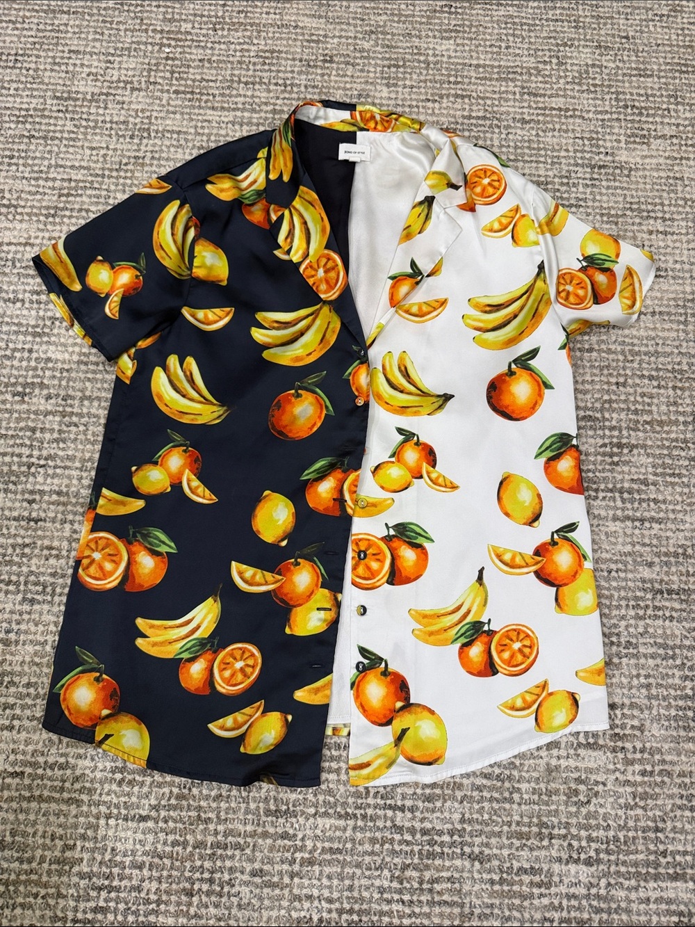 Song of Style Two-Tone Tropical Fruit Print Button-Up Shirt - White & Black